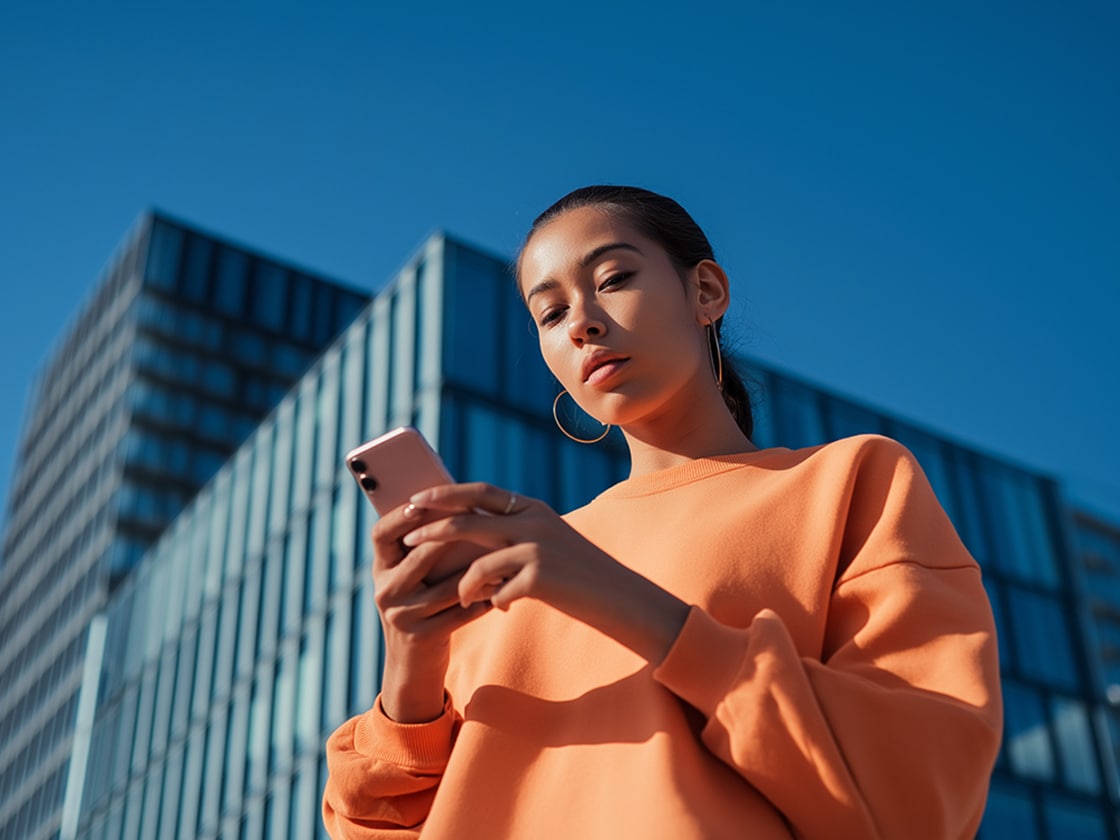 Una ragazza tiene in mano lo smartphone e utilizza le funzioni remote di SEAT