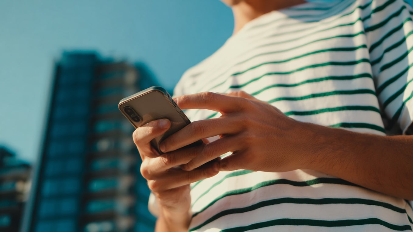 Un uomo utilizza lo smartphone per mostrare la facilità di accesso remoto all'auto, grazie all'app My SEAT.