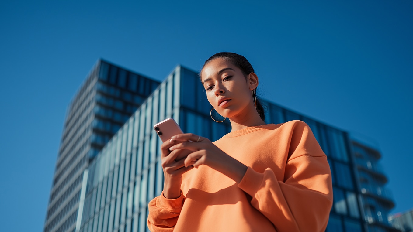 Persona che tiene in mano il proprio smartphone e controlla una funzione di SEAT CONNECT.