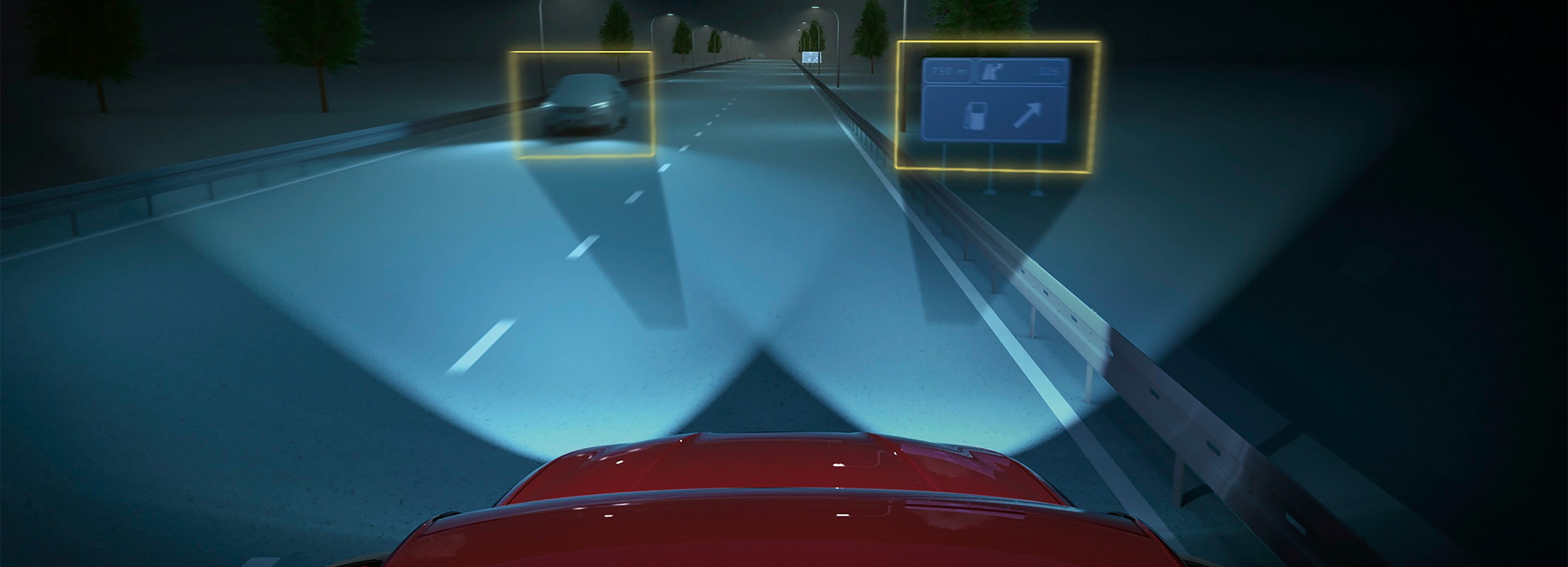 I Fari Matrix LED di SEAT Leon Sportstourer dimostrano la tecnologia avanzata impiegata per migliorare la sicurezza, tra cui la chiamata di emergenza automatica in caso di incidente.