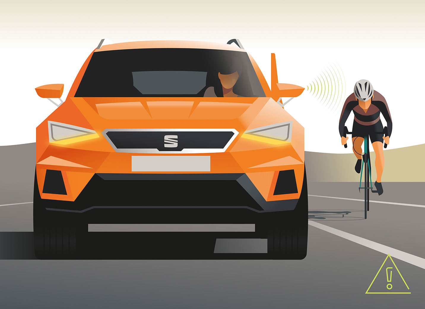 SEAT Leon Sportstourer illustrazione di auto con ciclista che si avvicina 