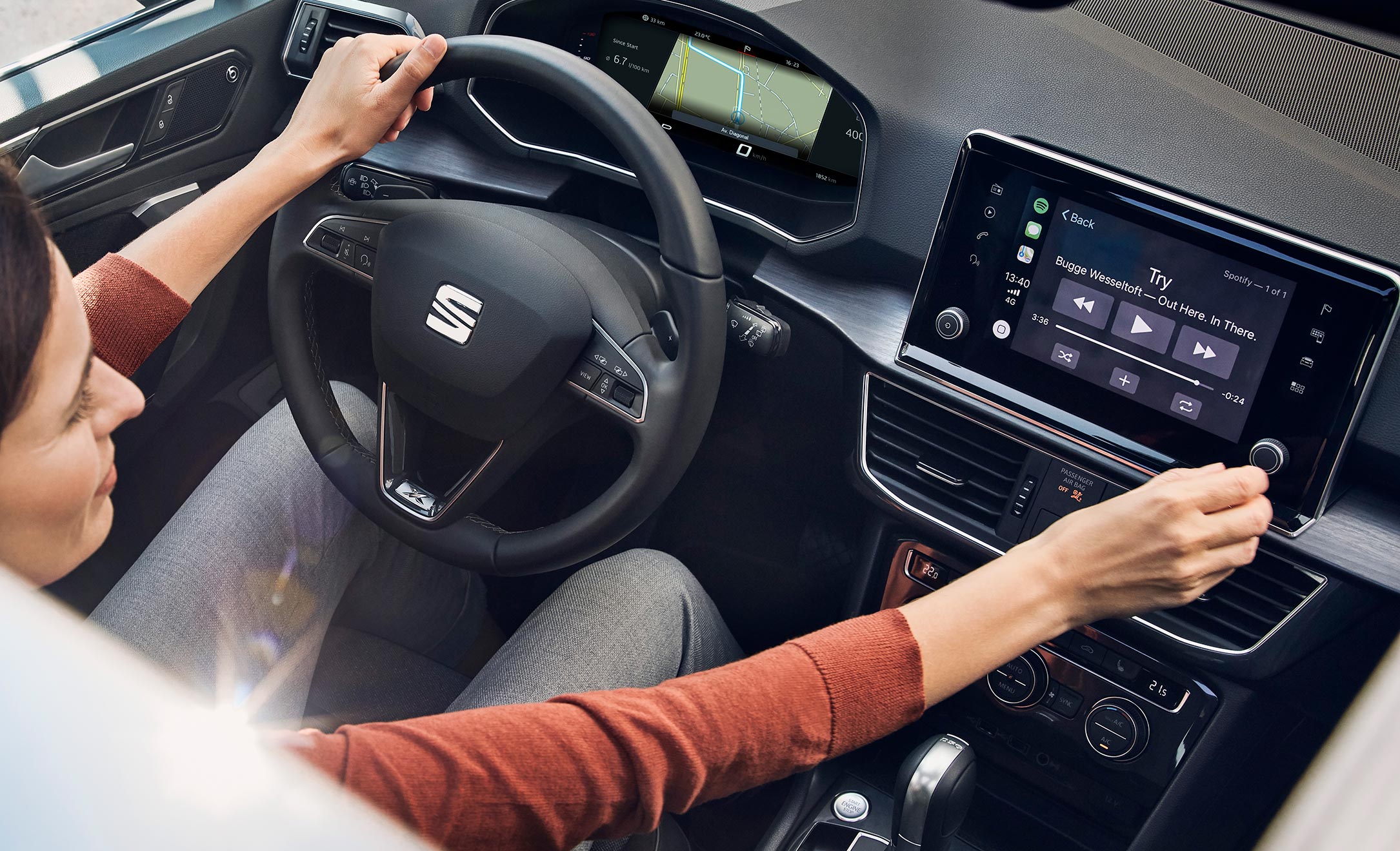 SEAT business car digital cockpit spotify inside view