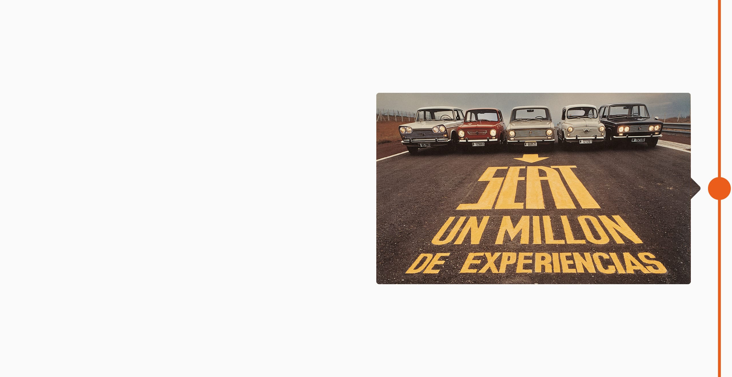 La storia del marchio SEAT: 1974 - Cinque modelli classici allineati su una strada, un milione di esperienze